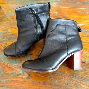 TOMS Black Chunky Heel Boot Lunata Block Heel 8 Leather 3inch Heel Zipper